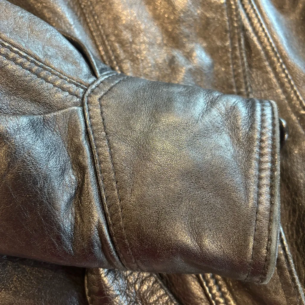 VINTAGE ALTIERI LINEA PELLE Made in Italy Black Leather Cropped Jacket Size 42 - Image 6