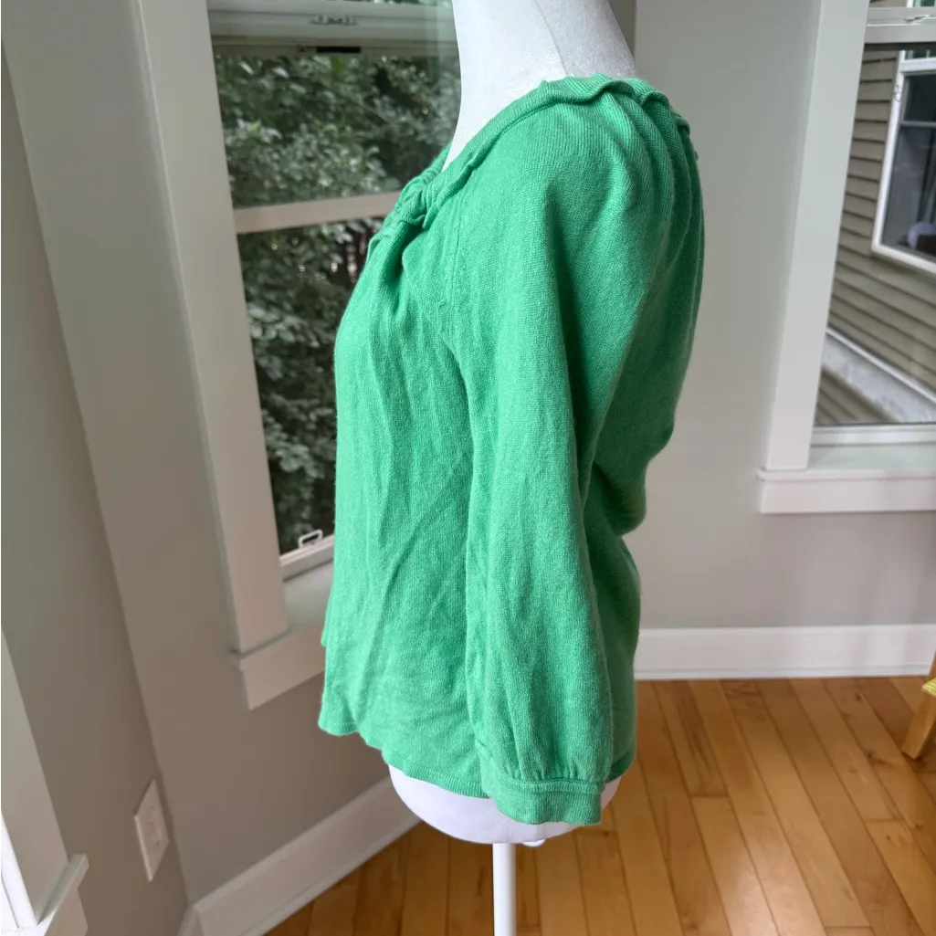 ELIE TAHARI Light Green Silk Cashmere Elbow Sleeve Cardigan Sweater Size Medium - Image 2