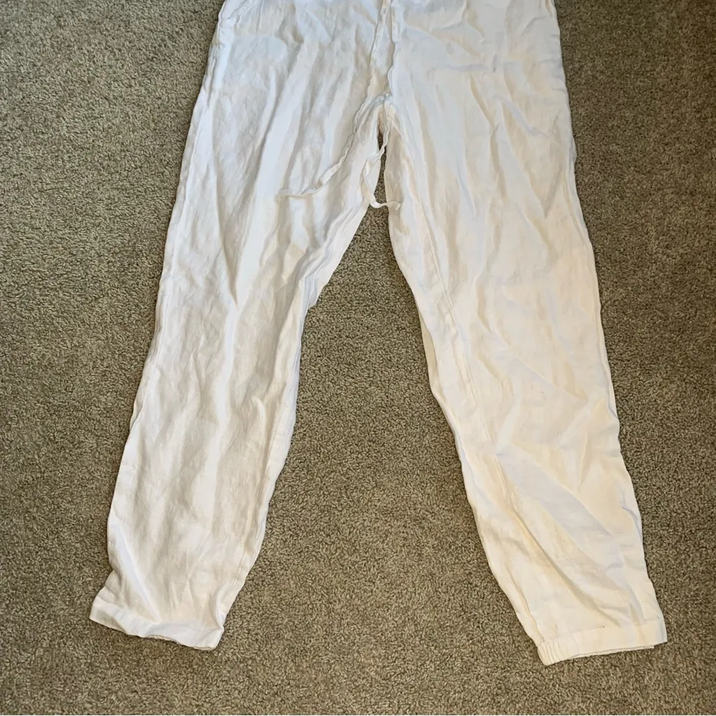 Women's Straight Leg White Linen Blend Pants Size Medium - Image 4