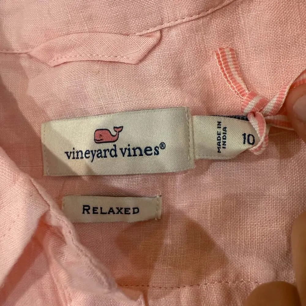 Vineyard Vines NWT Linen Relaxed Button Down Women's 10 Pink Preppy Minimalist - Image 4