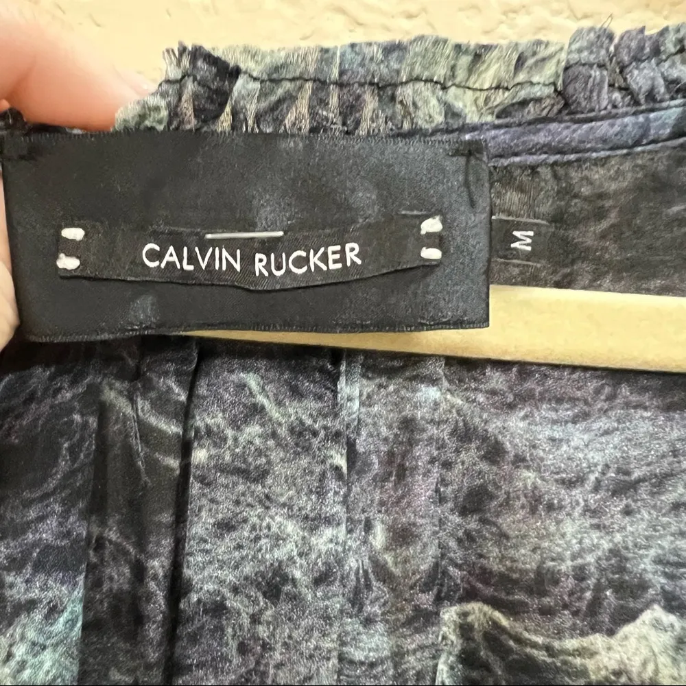 CALVIN RUCKER 100% Silk Tunic Sheer Dress Blue Ocean Wave Womens Sz M Beach EUC Size M - Image 3