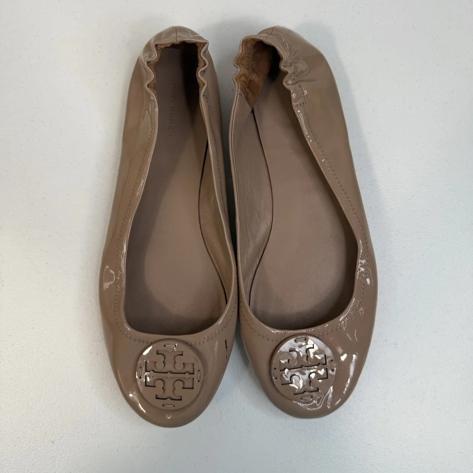 Tory Burch Sz 11 Minnie Travel Patent Leather Ballet Flats Women’s Beige Nude - Image 7