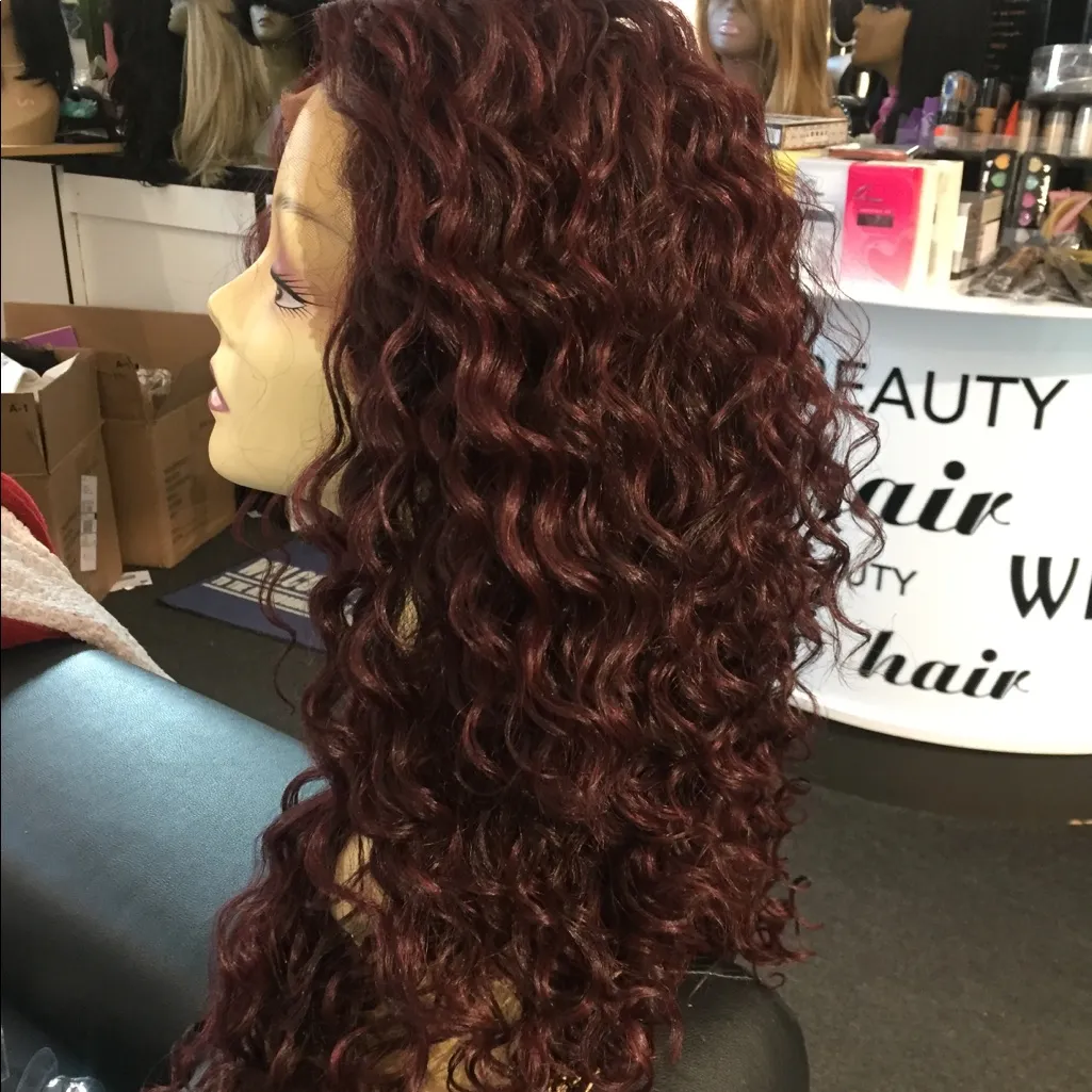 Red Wine Wig Long Curly Lacefront Wig - Image 5