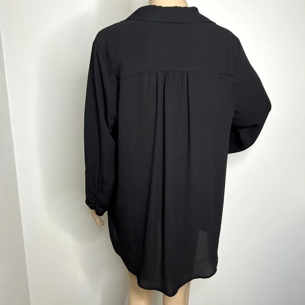 Joan Vass Black Sheer V Neck Top - Image 3