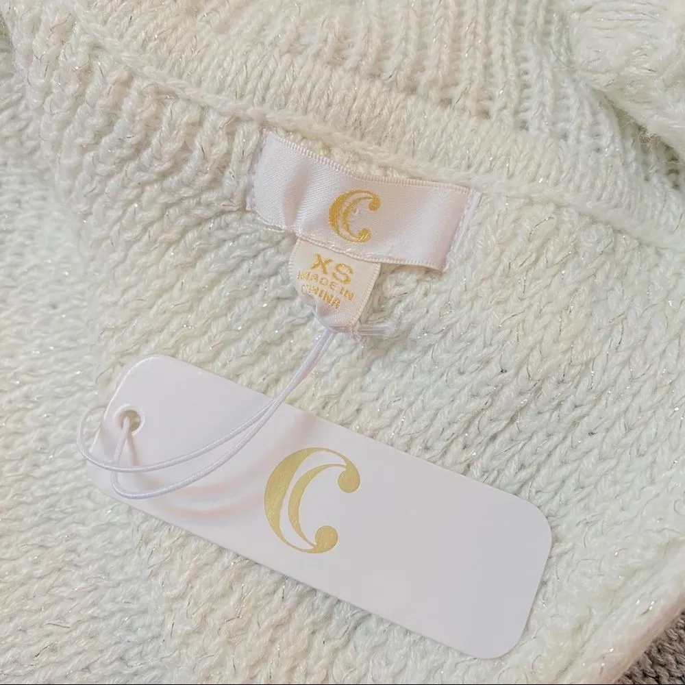 Charming Charlie Cowl Neck Women’s XS White Knit 3/4 Sleeve Sweater Overlap Back - Image 6