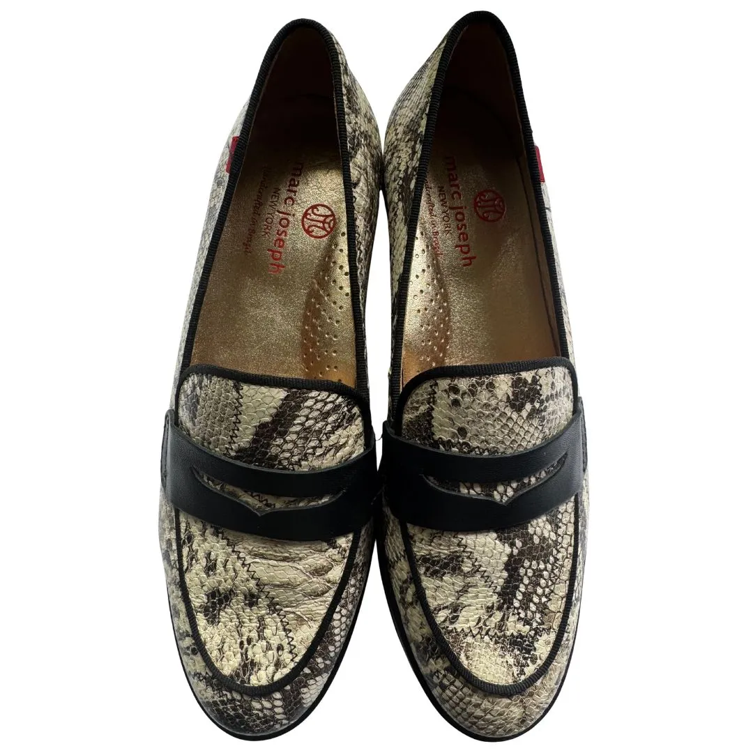 MARC JOSEPH Bryant Park Leather Penny Snakeskin Penny Loafers Black Brown NWOT 6 - Image 4