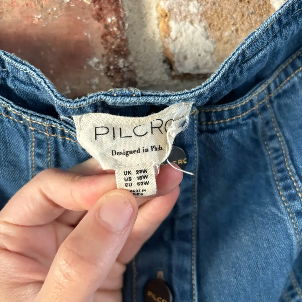 Pilcro Anthropologie Plus Basque Waist Denim Midi Skirt, 18W - Image 3