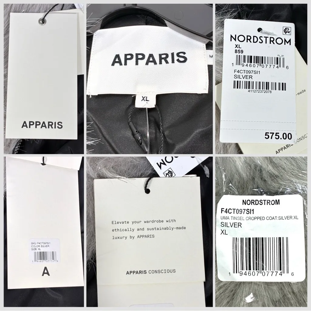 Apparis Uma Tinsel Crop Zip Front Shaggy Faux Fur Coat Silver XL NWT Jacket - Image 6