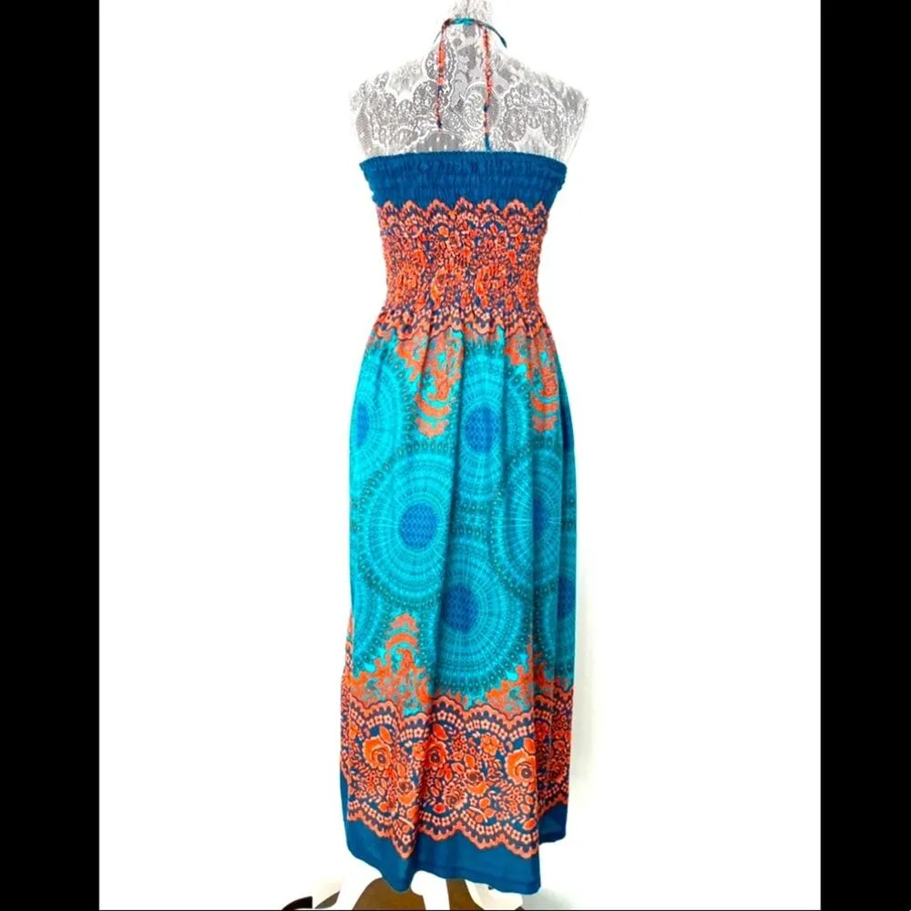 Womens Bali Smocked Lightweight Halter Midi Resort Vacation Casual Dress OS - Image 2