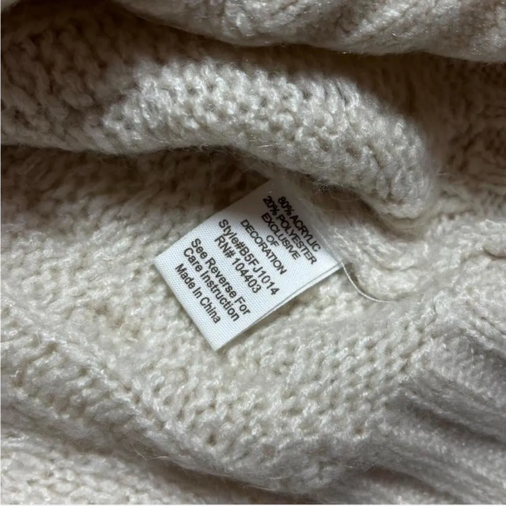 Nordstrom Blu Pepper Off White Velvet Bow Cable Stitch Cardigan Sezane Inspo M - Image 6