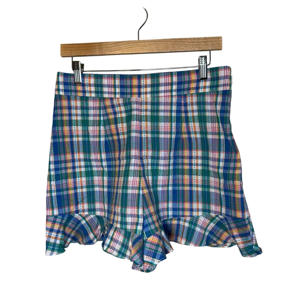 Sezane Dorian Shorts Careo Plaid Size 40 US 8 Ruffle Hem Colorful Preppy Twee - Image 3