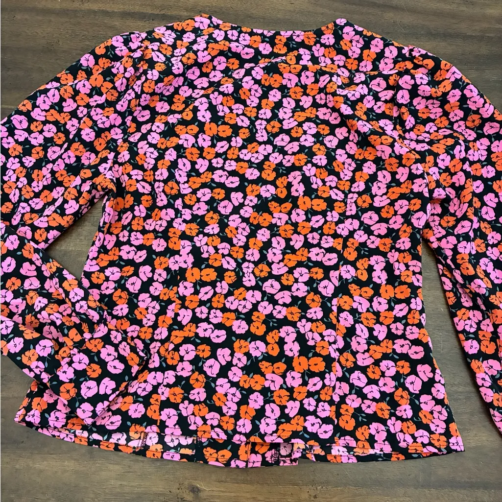 All In Favor Top Blouse Nordstrom Women’s Medium Pink Orange Floral Flowers Work - Image 4