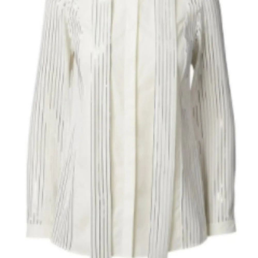 Akris Blouse with Foil Pleats and Shirt Collar white and silver size 12 - Image 3