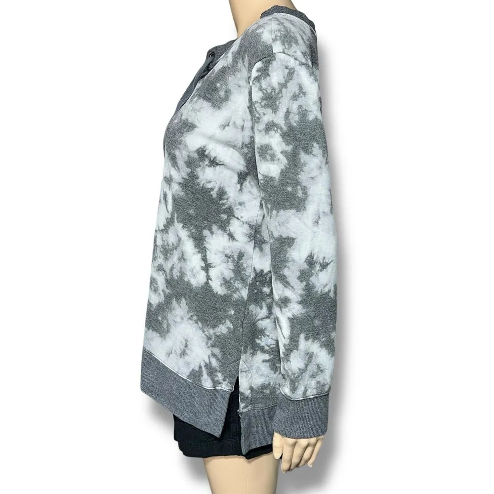 A&I Womens Sweatshirt Tunic Lace Up V Neck Tie Dye Pullover Gray Medium - Image 5