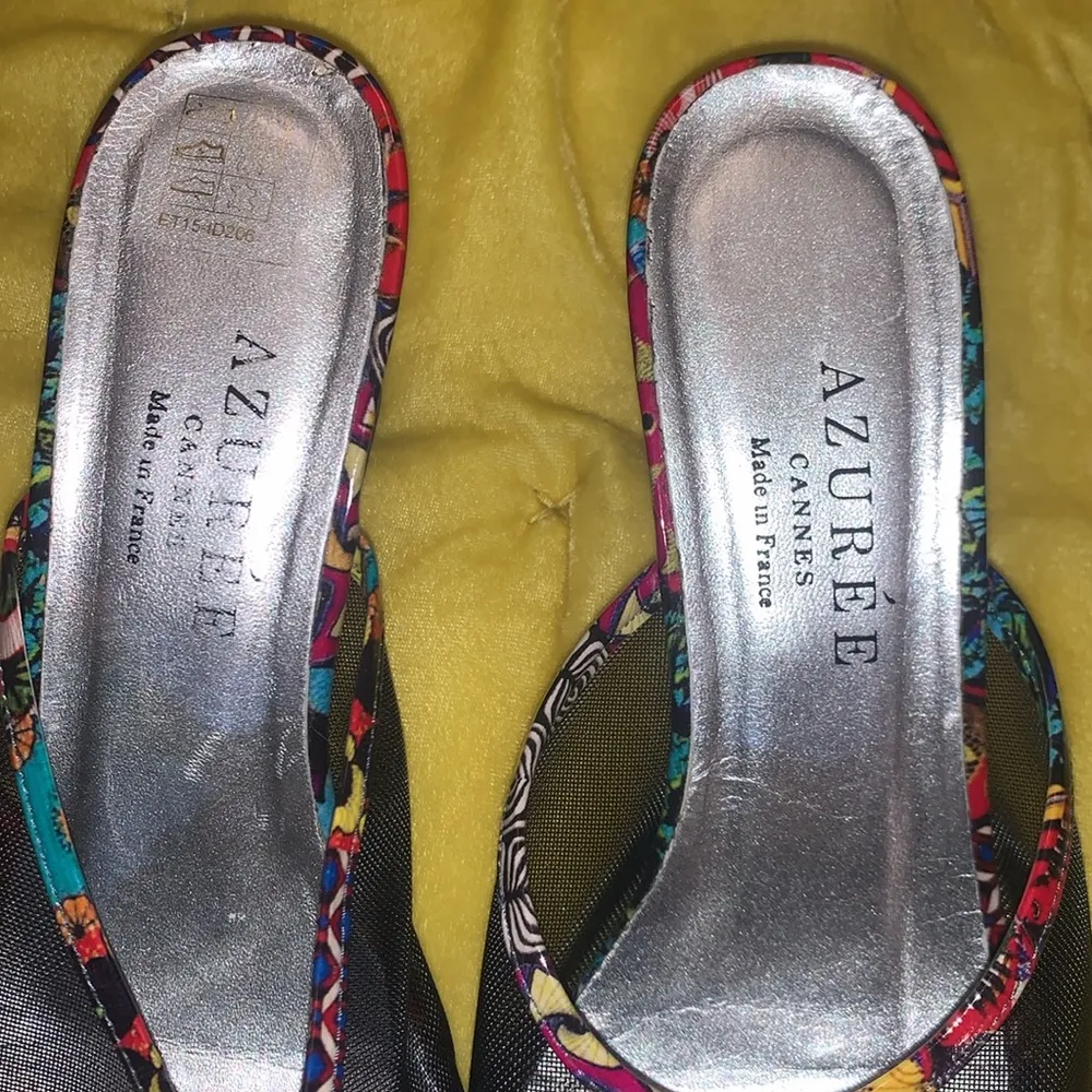 Azuree Cannes Size 5.5 Beaded Mesh Open Toe Chunk Heels - Image 6