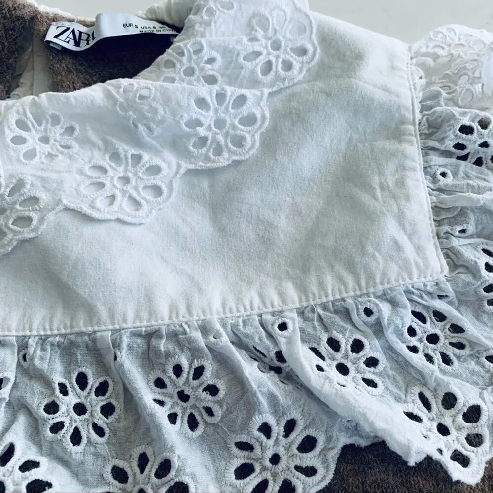 Zara wool blend brown sweater with contrasting collar Small - Image 9