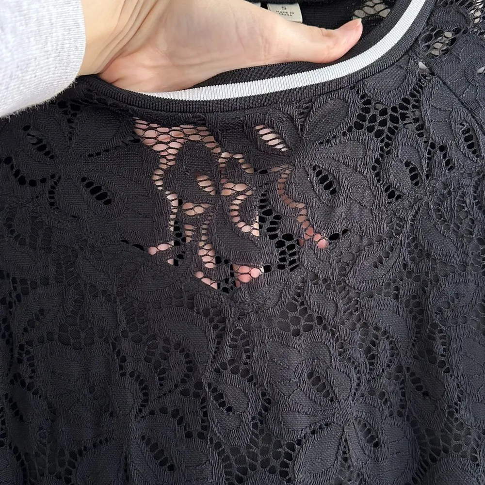 Black Floral Pattern Lace Mini Dress, Long Sleeve Dress, Size Small - Image 14