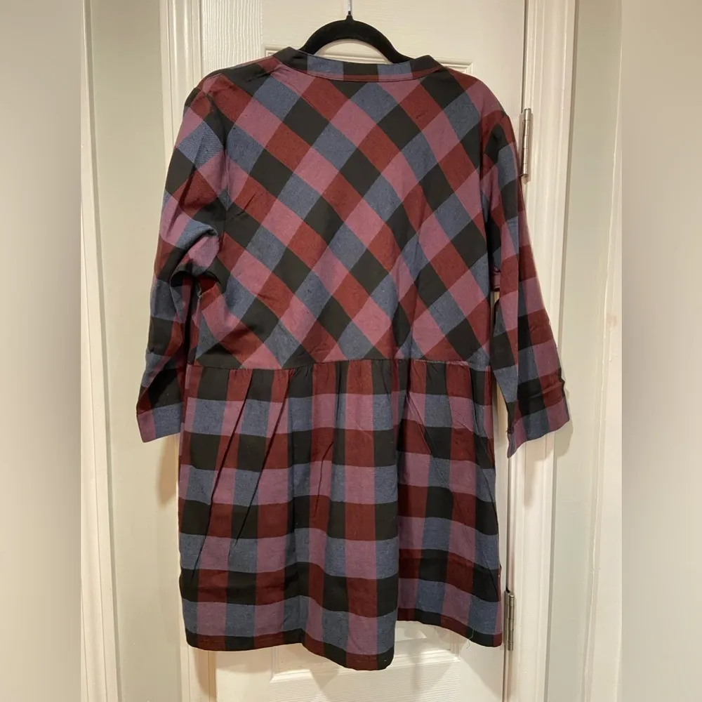NWOT Serengeti Size L Long Sleeve Black Burgundy Check Flannel Button Mini Dress Size L - Image 10