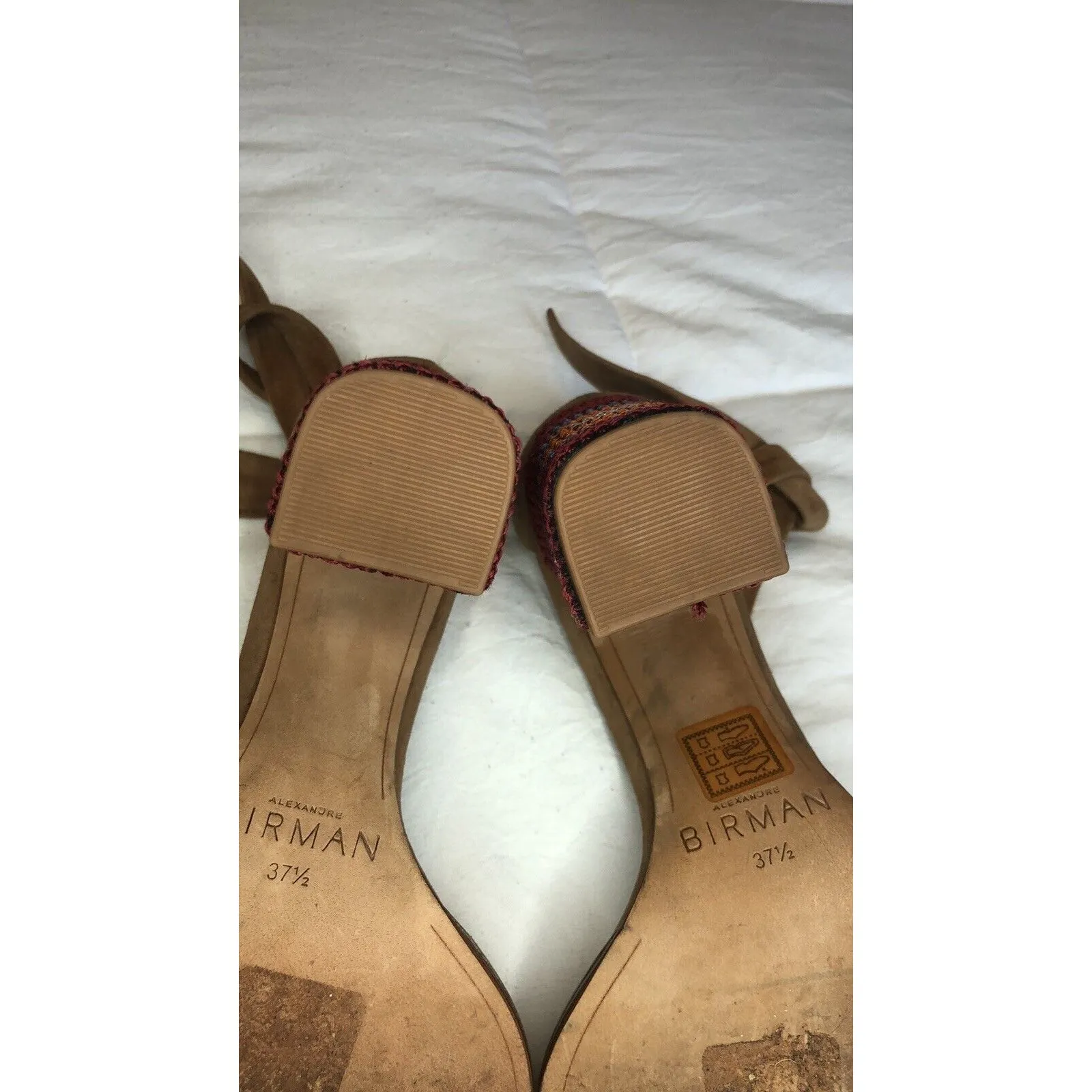 ALEXANDRE BIRMAM Suede Crochet Trim Sandals Elisa 7 1/2 Embroidered Block Heels - Image 14