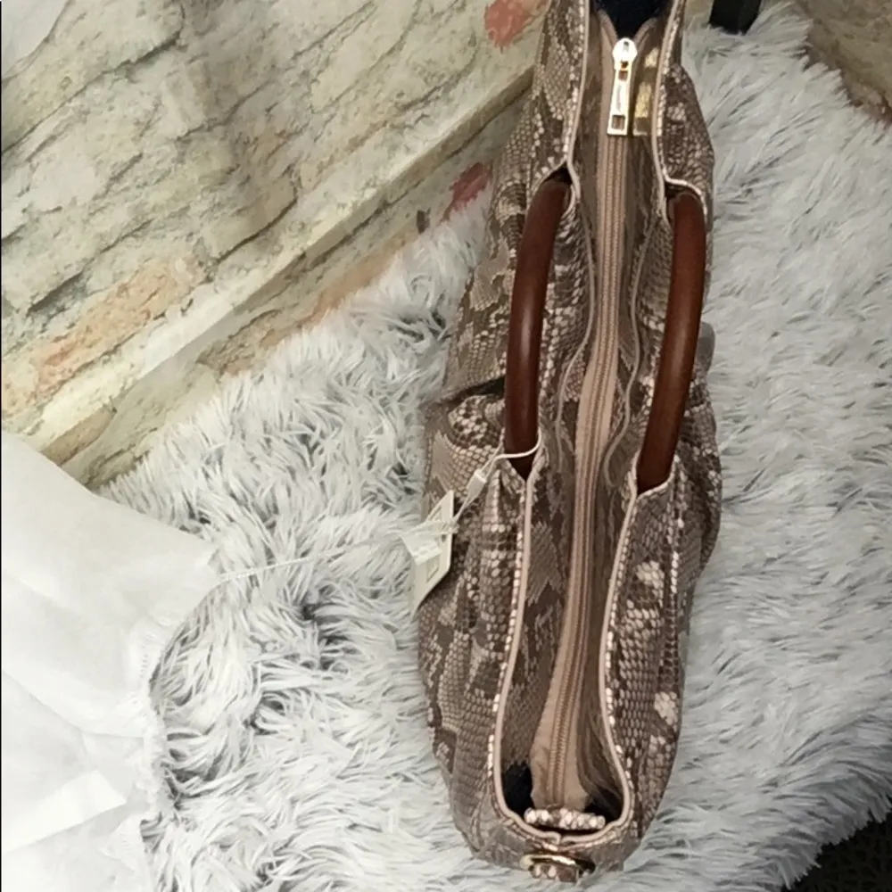 New Urban Expressions Trendy Snake Print Moon Satchel Purse Warm Neutral Tones - Image 4