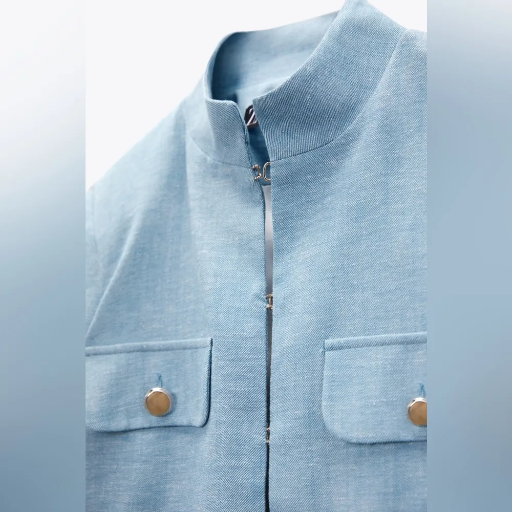 Zara Square Collar Light Jacket Blazer w/ Pockets Size M NEW - Image 5