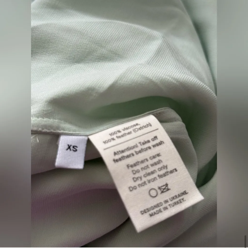 SLEEPER Party Shirt Dress w/Ostrich Feathers Mint Green Size XS NWT Satin Mini - Image 7