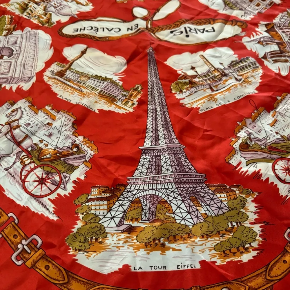 Vintage Red Parisian Themed Scarf - Image 7