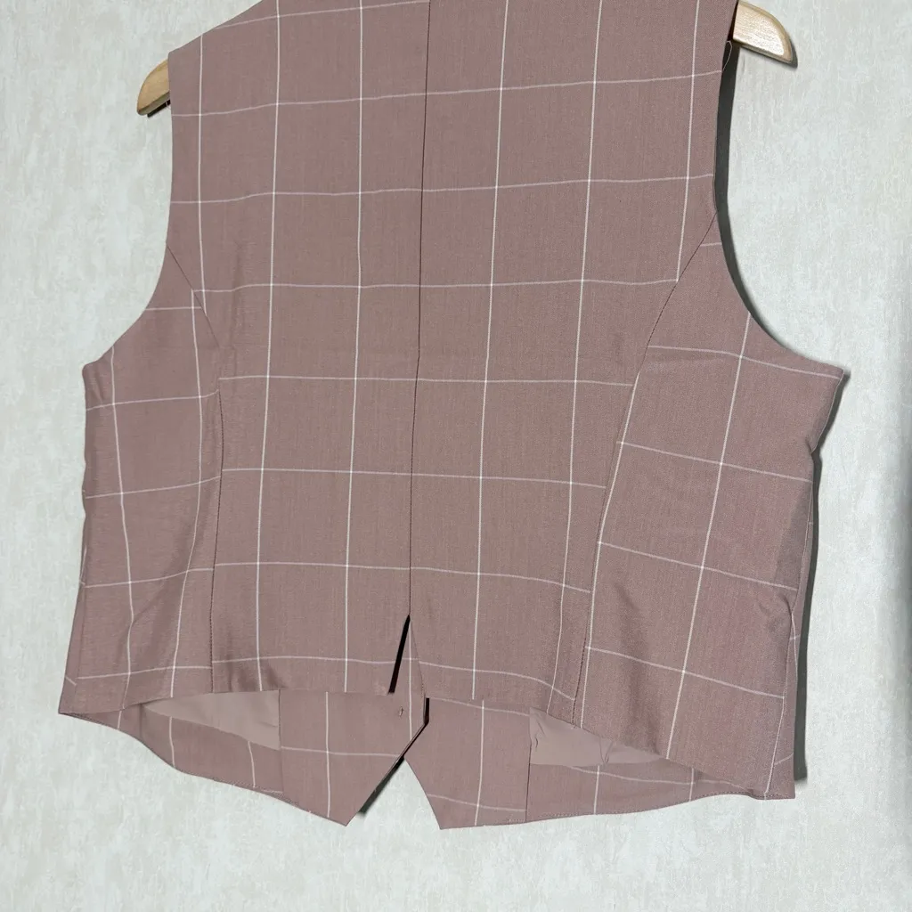 Bailey 44 Women’s Suit Vest V-Neck Windowpane Academia in Pink XL - Image 7