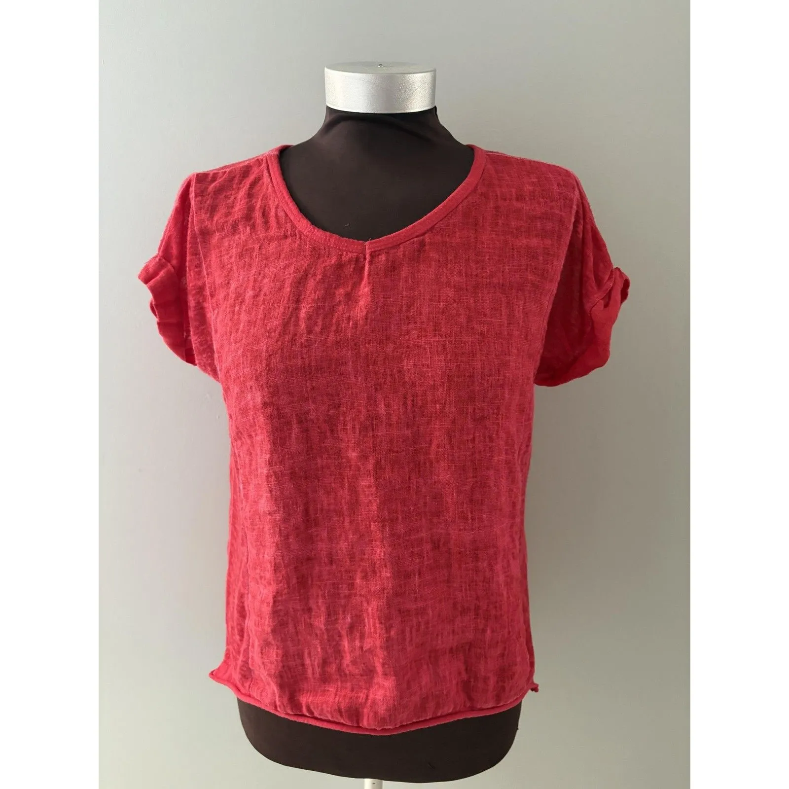 Kaktus Linen Shirt Womens Small Red Lagenlook Beach Minimalist Gauze Italy - Image 2
