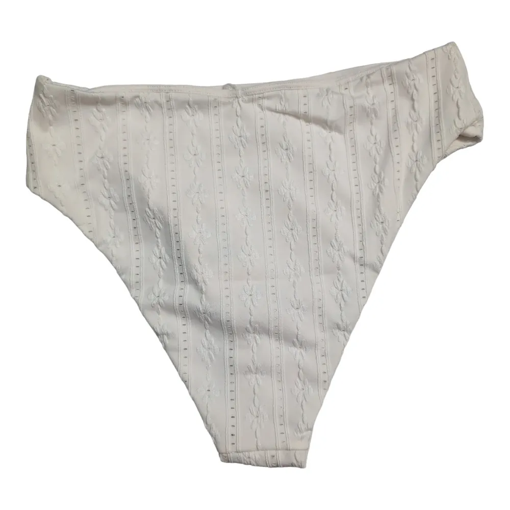 Andie 90s High Waisted Bikini Bottom Coconut (White / Cream) Textured S New - Image 5