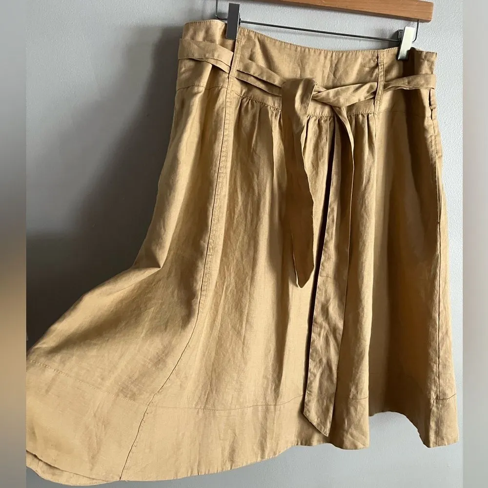 Jones New York Linen Midi Skirt Tan A-Line Belted High Waist Size 12 - Image 5
