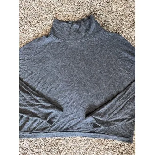 Express‎ Womens Charcoal Gray Glitter Mock Neck Long Sleeve Crop Size L/XL - Image 2