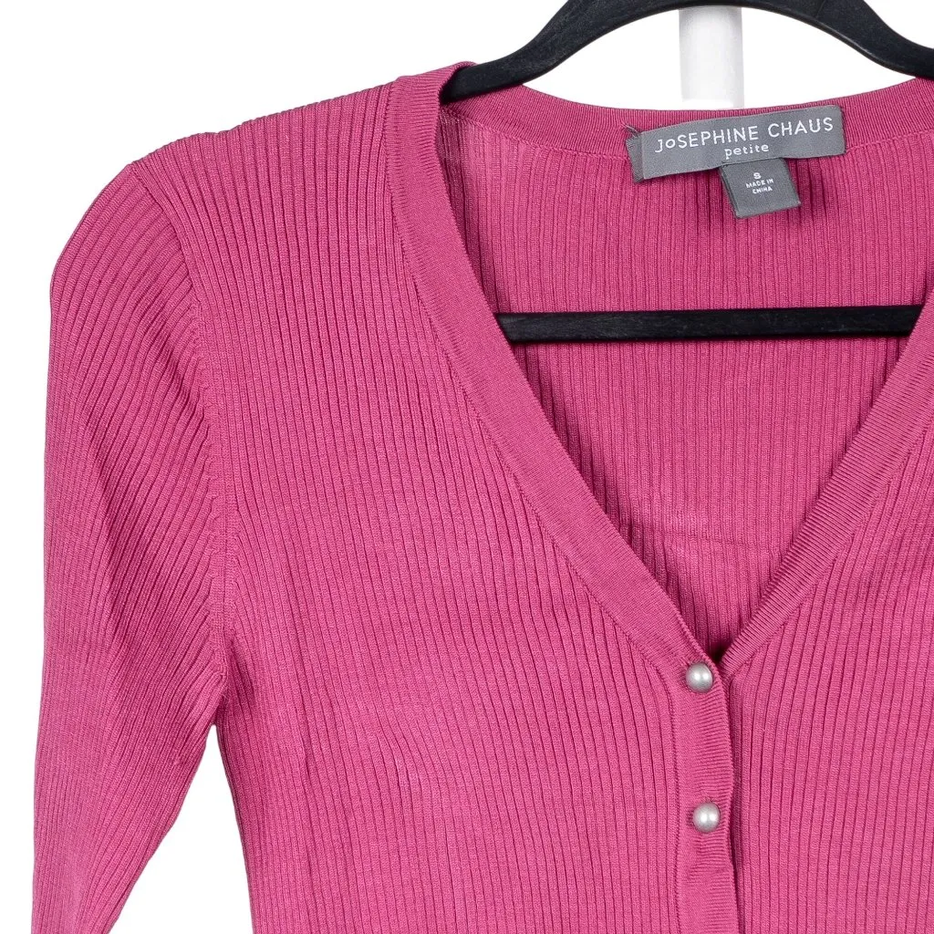 Josephine Chaus Cardigan Sweater S Petite Womens Purple Viscose Silk Ribbed - Image 2