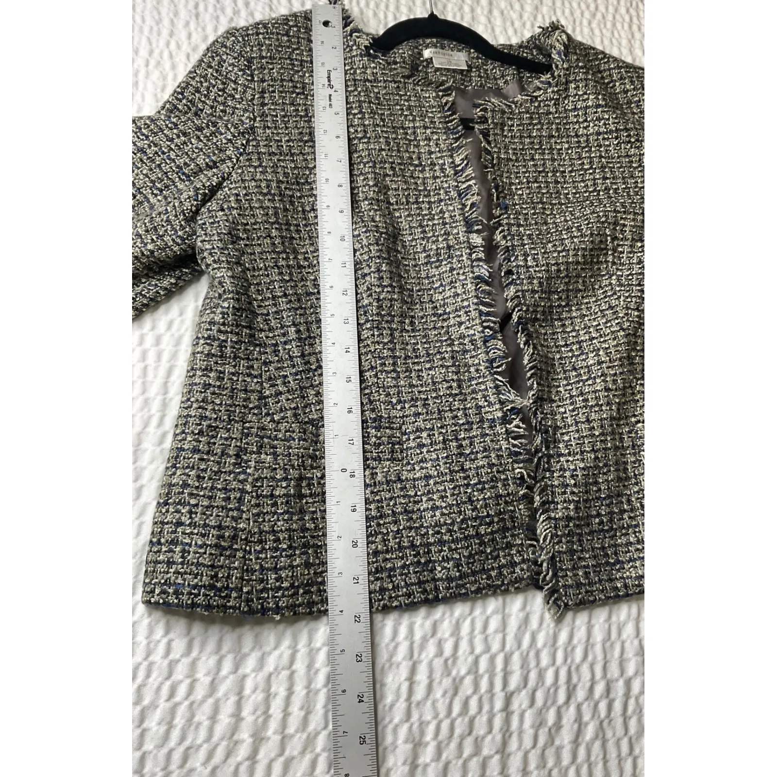 Van Heusen  STUDIO Women's Tweed Blazer Jacket LG Open Front Fringed - Image 6