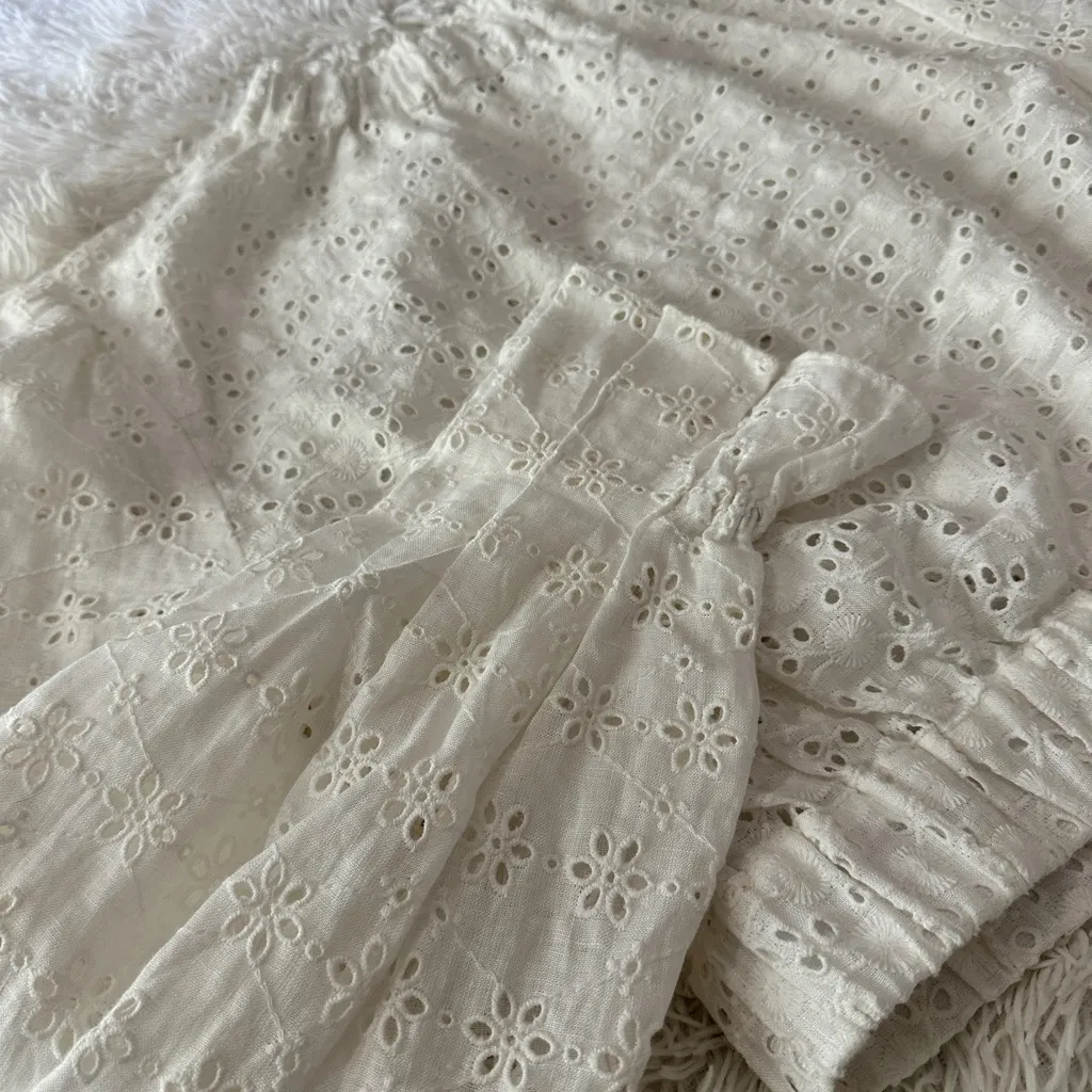 AllSaints Luna Broderie Eyelet Embroidered Linen Cotton Top White Size 6 - Image 12