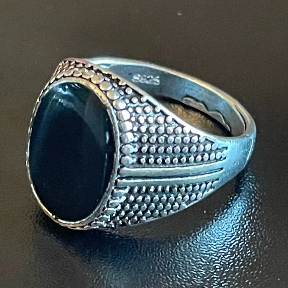 Oval obsidian gemstone S925 silver ring size 10.5 Black - Image 3