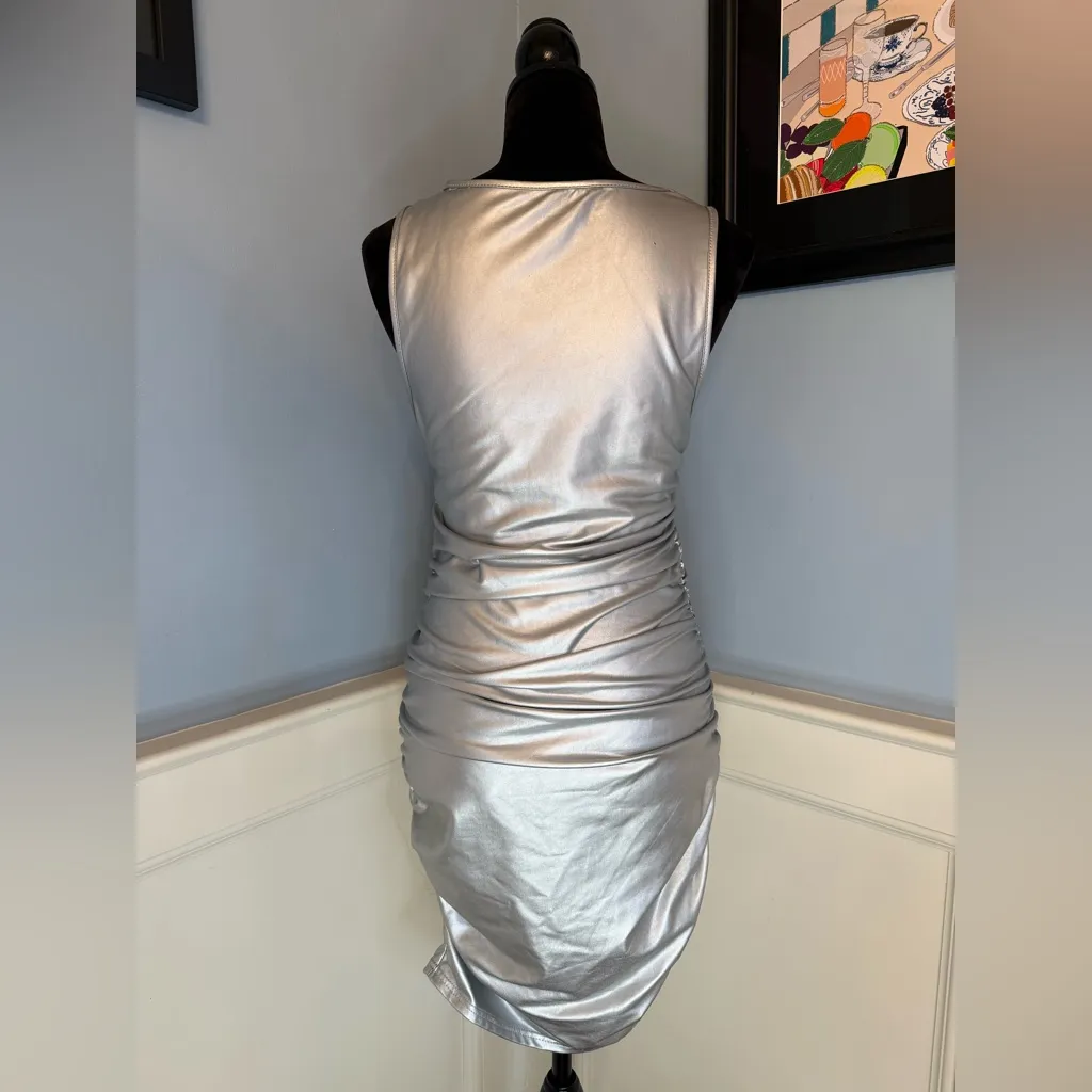 Silver Ruched Tank Style Dress Sz S - Image 4