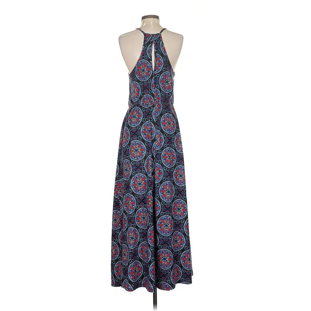 French Grey Nichelle Knit Medallion Print Halter Maxi‎ Blue/Red dress - L EUC - Image 5