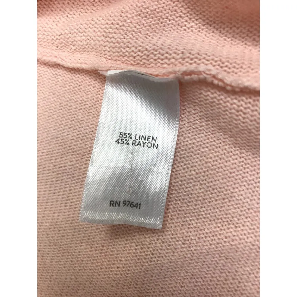 J. JILL Open Linen Blend Cardigan Women L Pink 3/4 Fringe Sleeve Classic Travel - Image 10