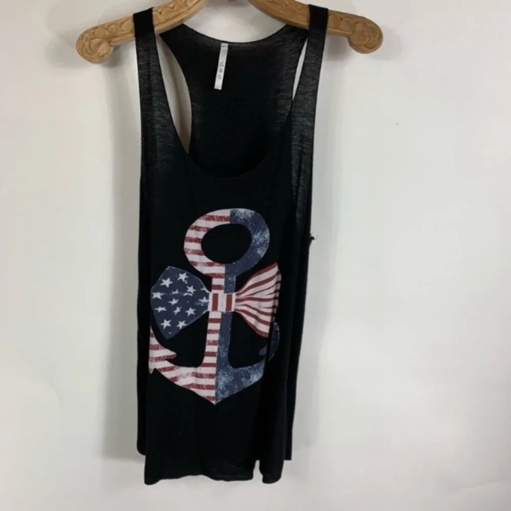 USA Flag Anchor Black Tank Top Medium - Image 4