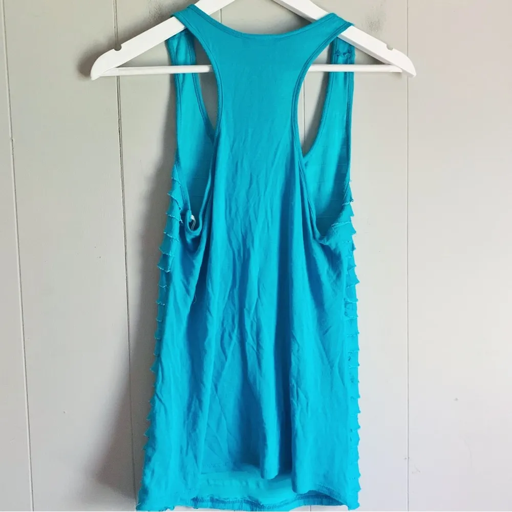 FREE KISSES Teal Sheer Ruffle Appliqué Layered Front Tank Top Large - Image 2