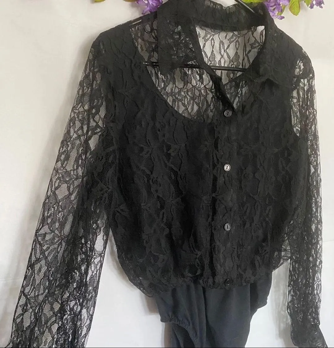 Marnie West Black Lacey body suit Size M - Image 5