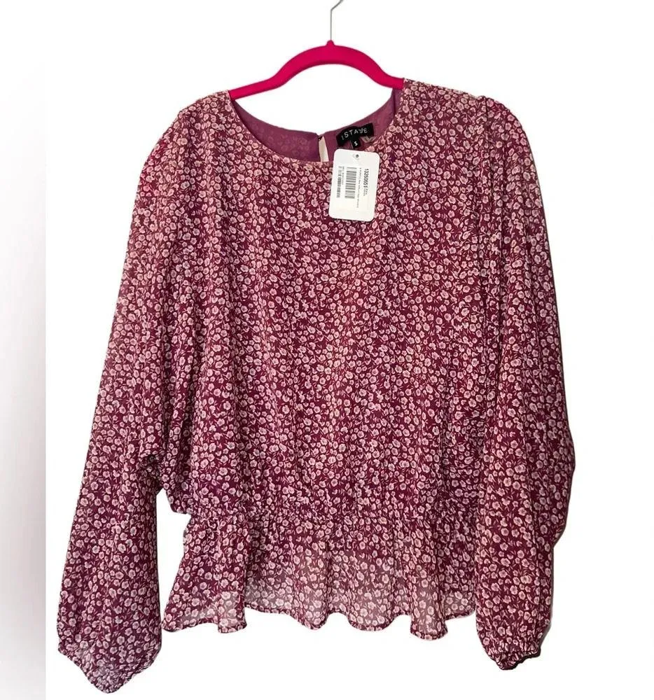 1 State Floral Print Bateau neckline long sleeve blouse Top Size Small - Image 5