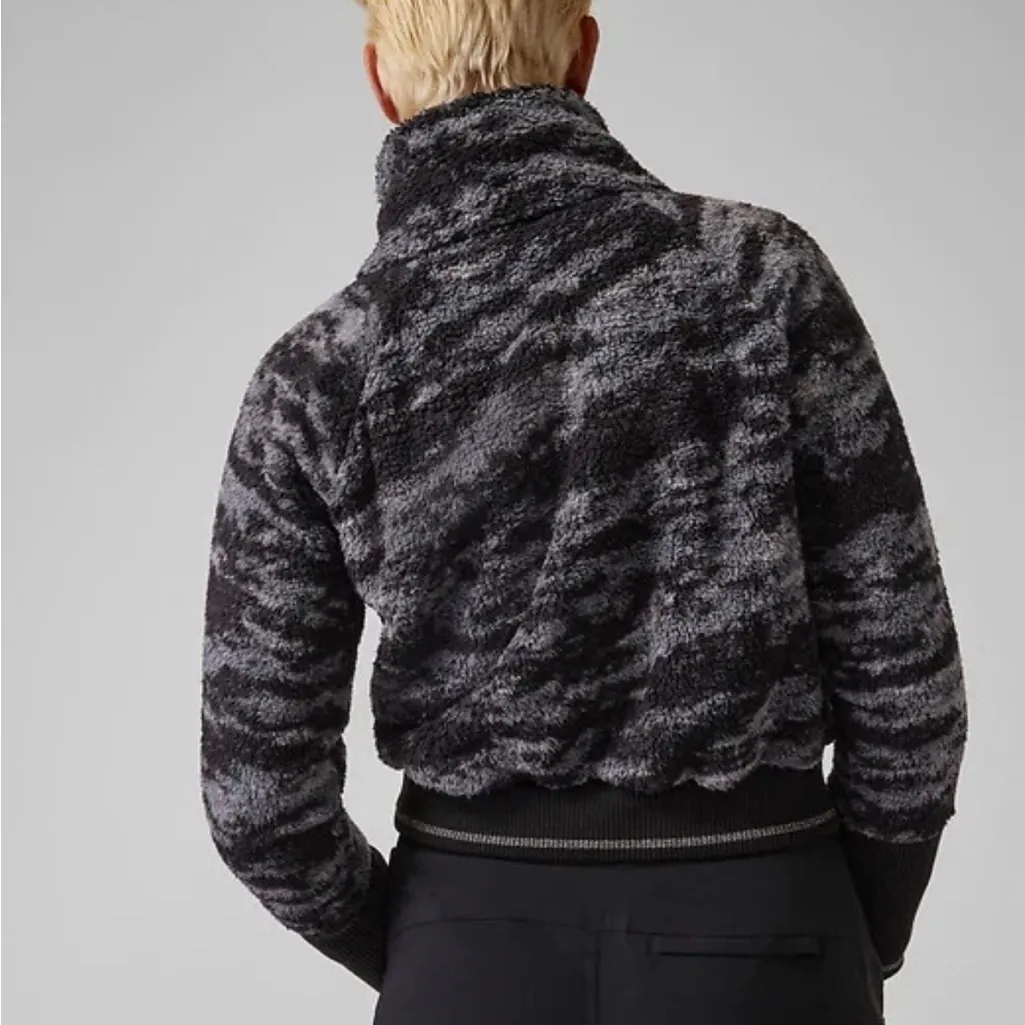 Athleta Tugga Sherpa‎ Full Zip Jacket Women’s Size Large Fog Camo Black Gray - Image 2