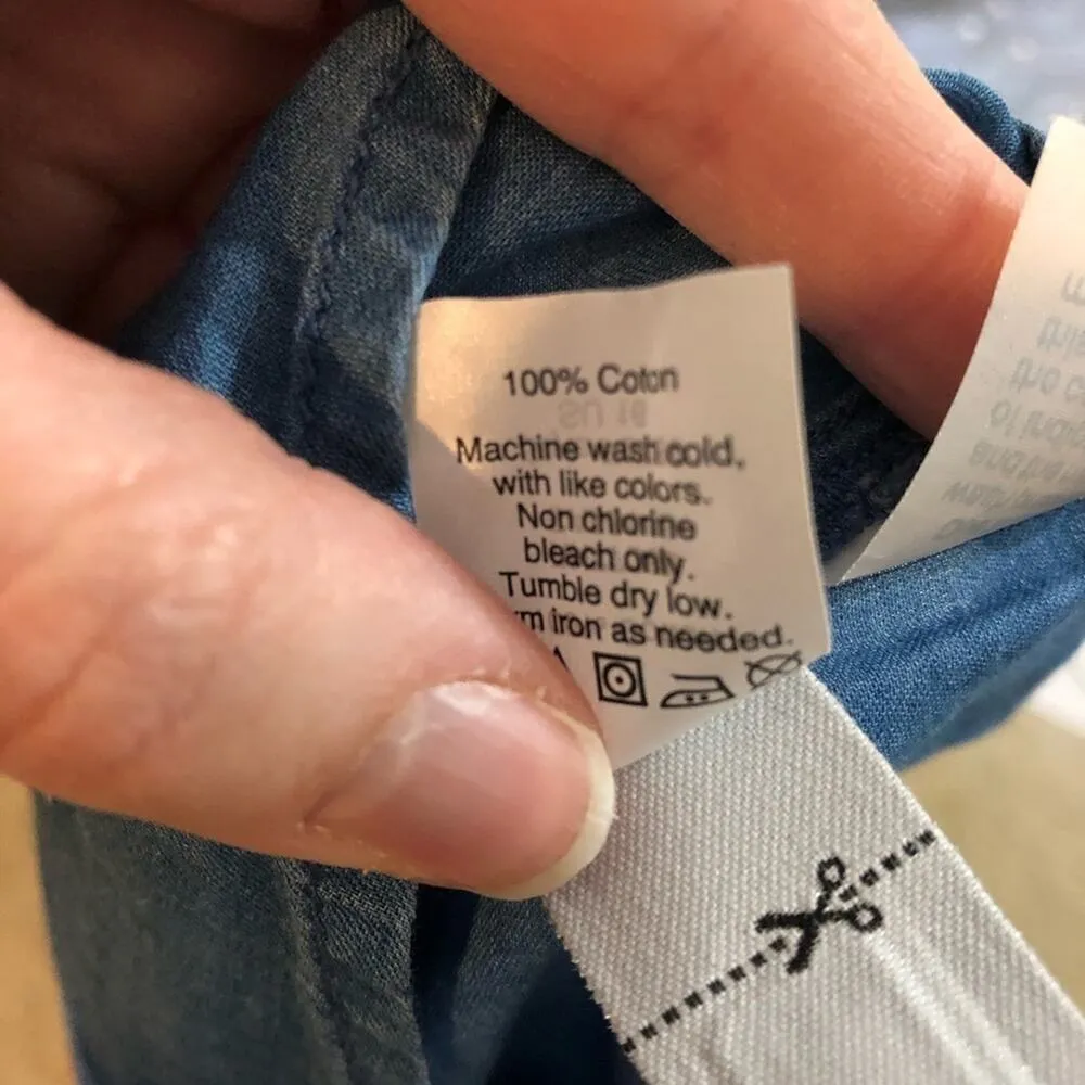 Madewell Chambray Flutter Sleeve Cropped Blouse Womens M Blue Coastal Girly Top - Image 6