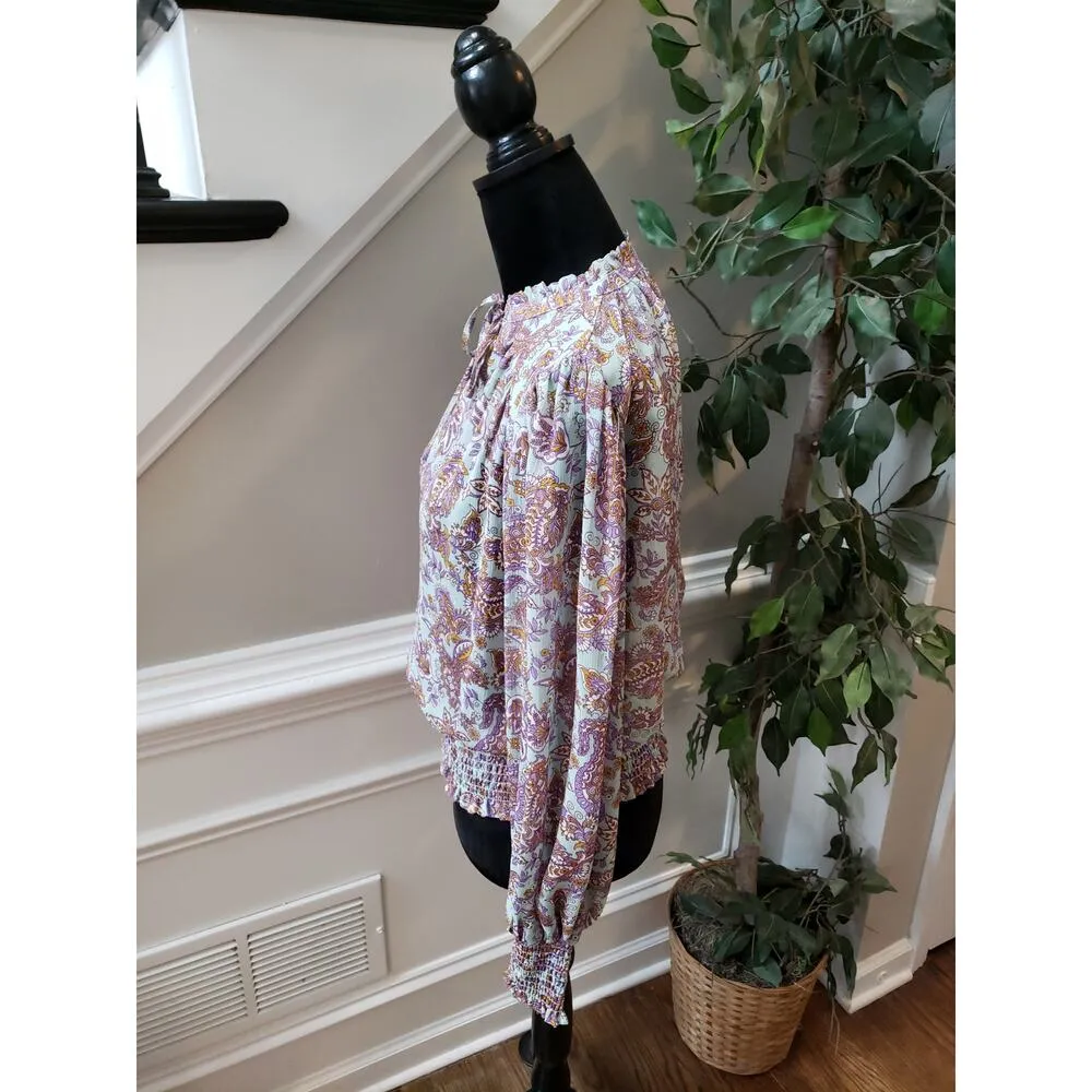 Rachel Zoe Blouse Women S Multicolored Paisley Long Sleeve Boho Top - Image 6