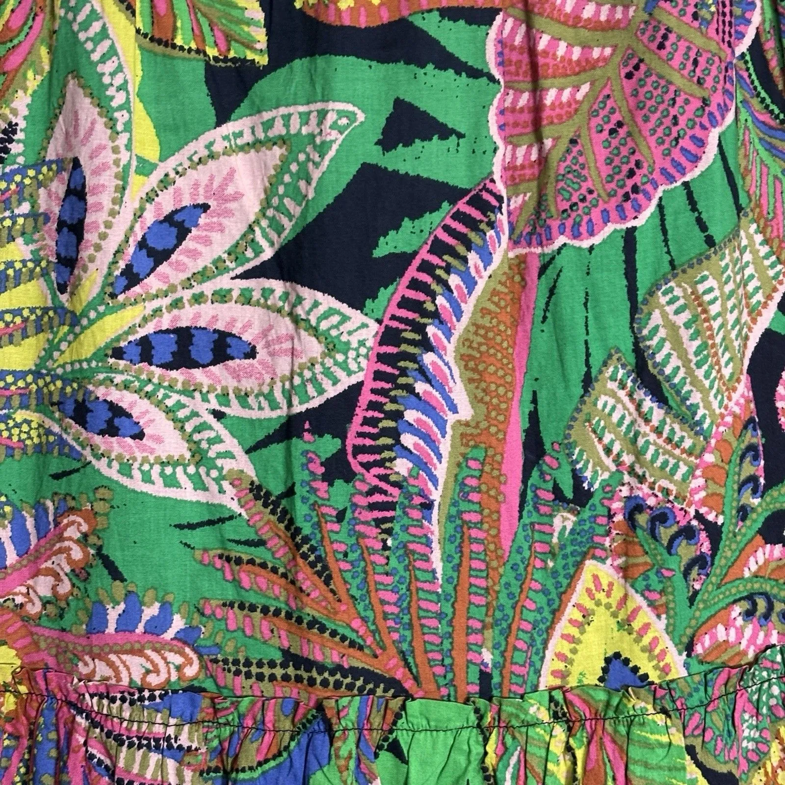 GB Gianni Bini Dress Womens XL Green Black Cotton Maxi Tie Back Resort Vacation - Image 3