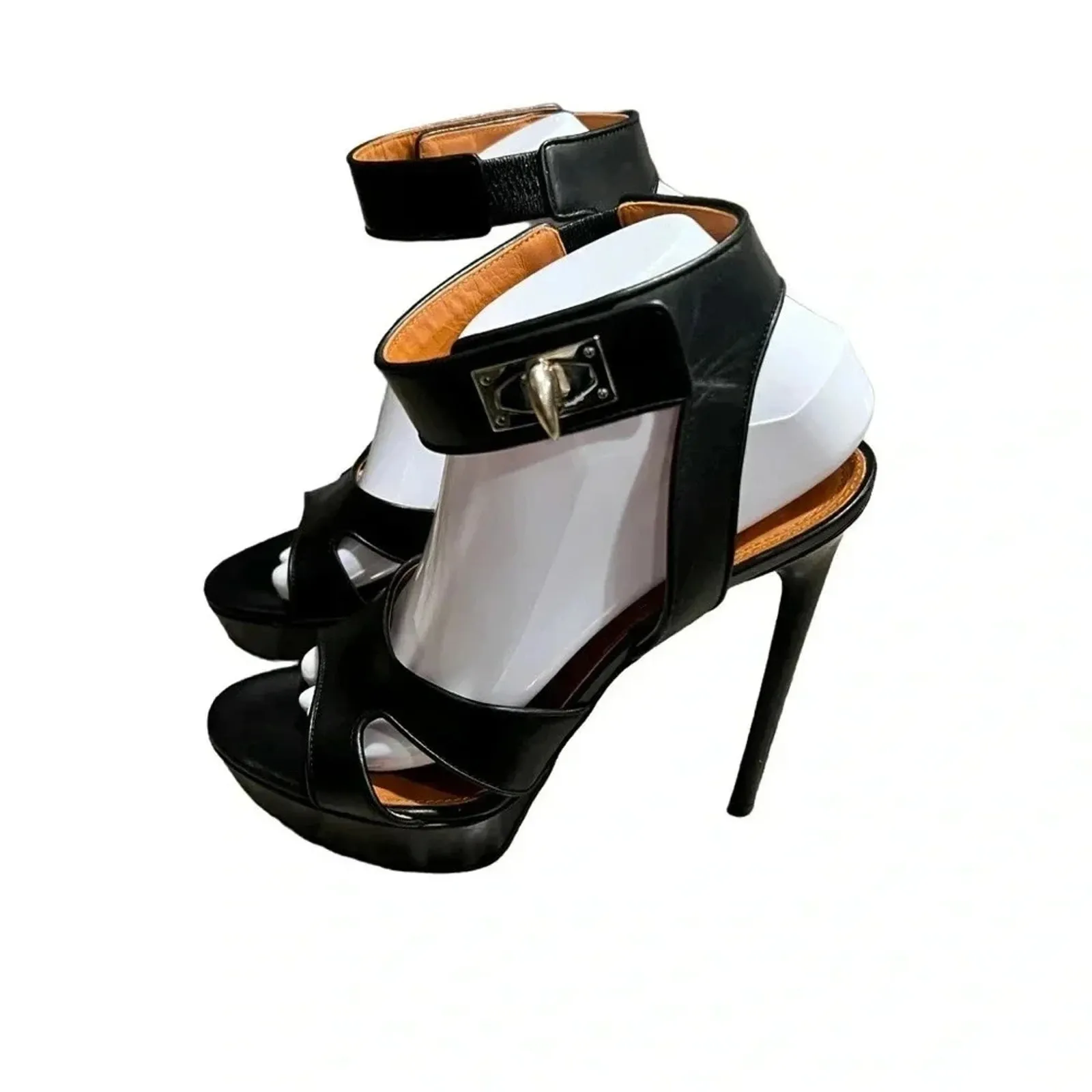 Givenchy Black Leather Shark Tooth Ankle Strap Platform Sandals Size 40 IT US10 - Image 2