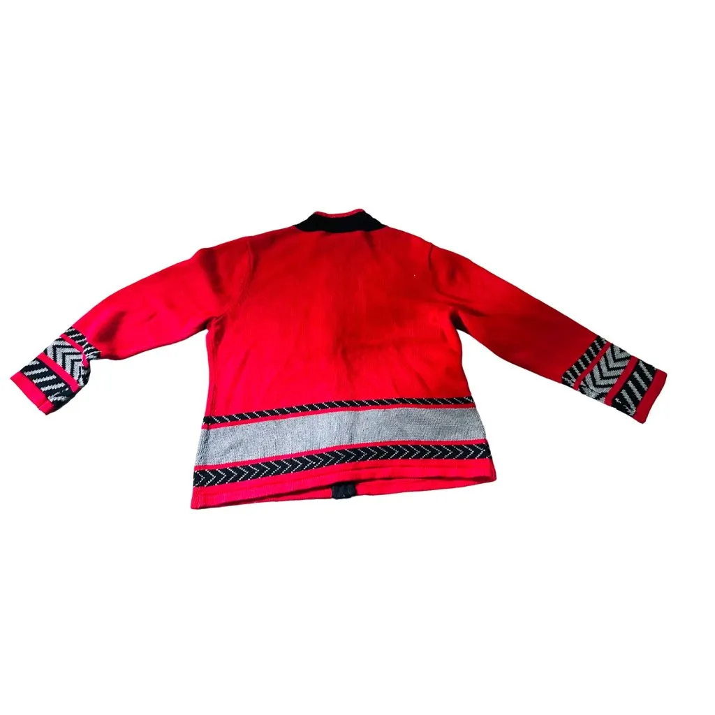 Timberlea Women's Red Black Bear Motif Cardigan Sweater XL - Image 9