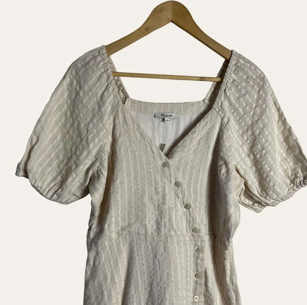 Madewell Puff-Sleeve Button-Wrap Striped Midi Dress Size 6 - Image 7